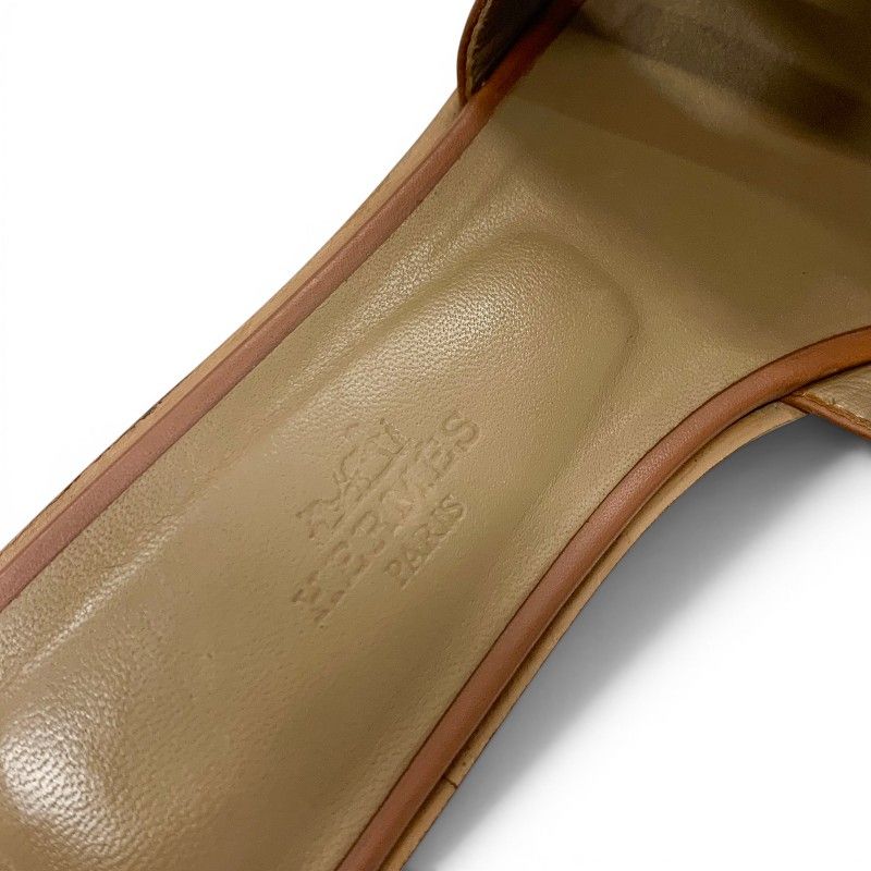 Hermes Oran Sandals Shoes Leather Brown Flat Mules — view 7
