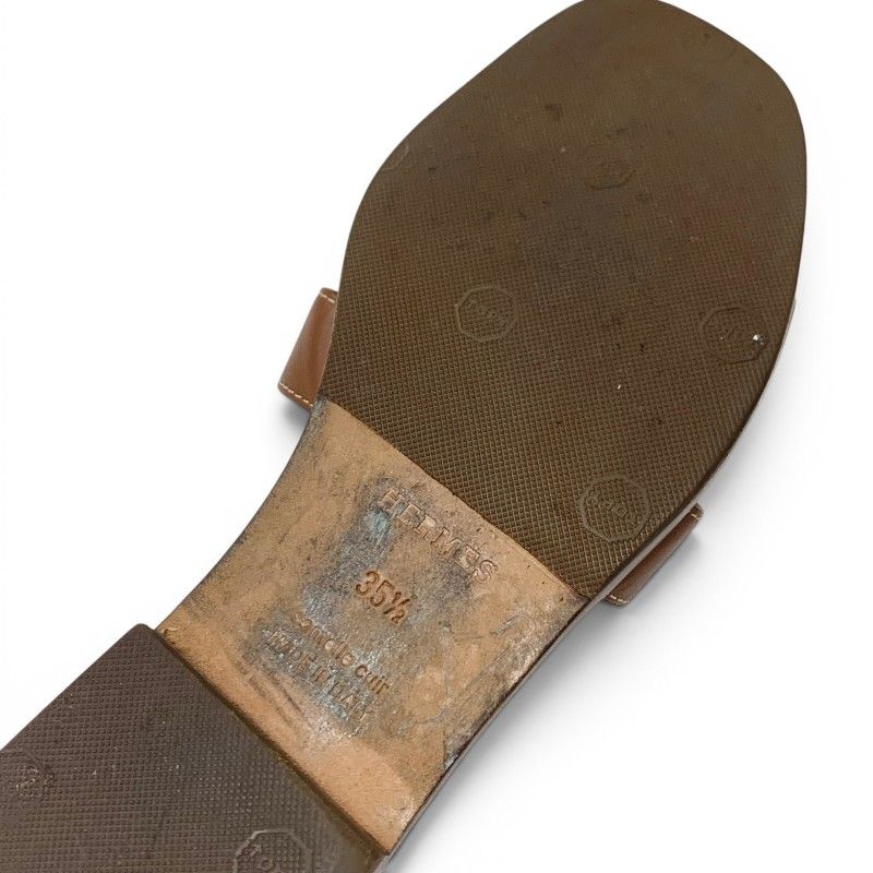 Hermes Oran Sandals Shoes Leather Brown Flat Mules — view 8