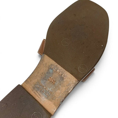 Hermes Oran Sandals Shoes Leather Brown Flat Mules — view 8