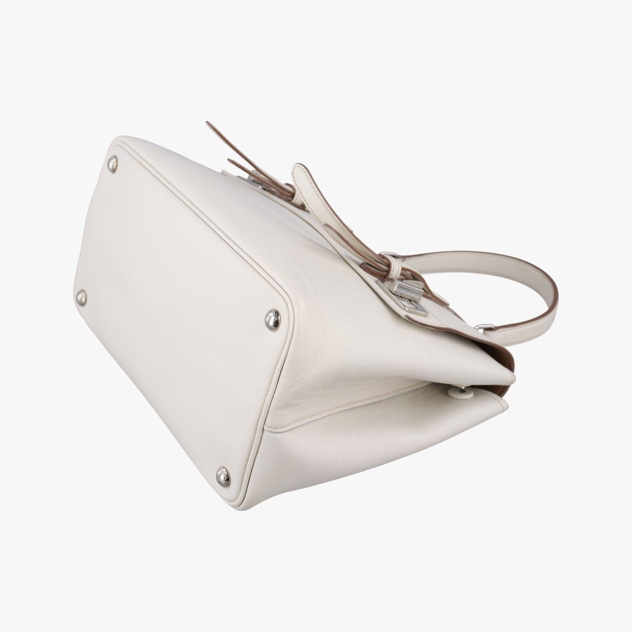 Prada Half Flap Double Turnlock White Saffiano Leather 25 — view 4