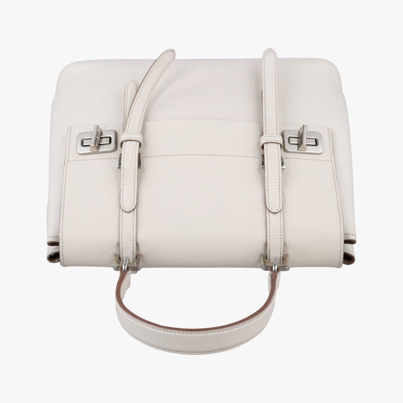 Prada Half Flap Double Turnlock White Saffiano Leather 25 — view 8