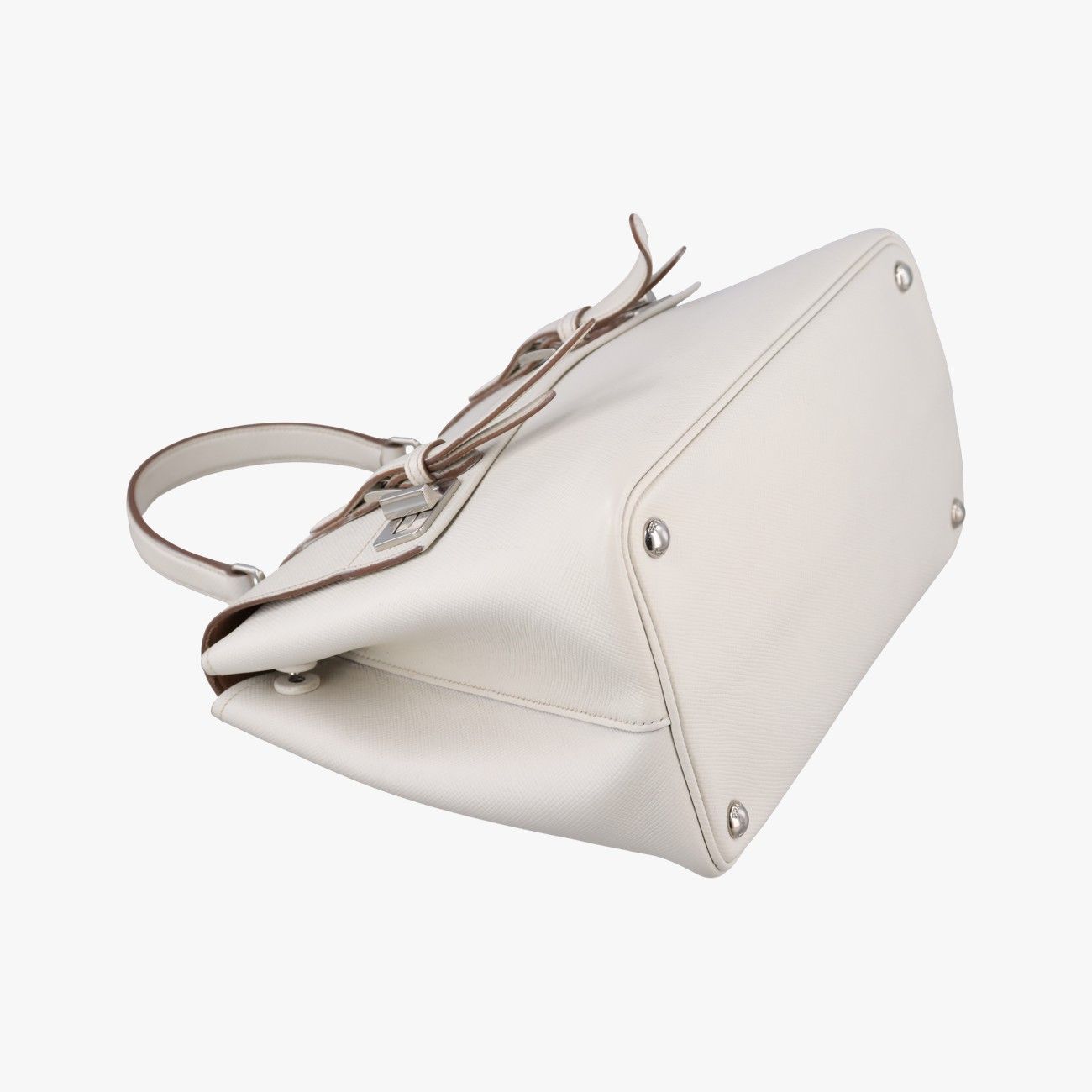 Prada Half Flap Double Turnlock White Saffiano Leather 25 — view 5