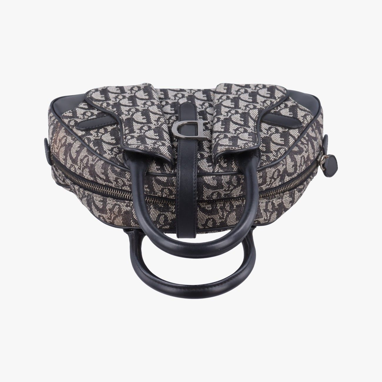 Dior Double Saddle Bag Navy Jacquard Leather PZ — view 8