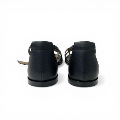 Hermes Santorini Sandals Shoes Leather Black Strap Flat — view 5