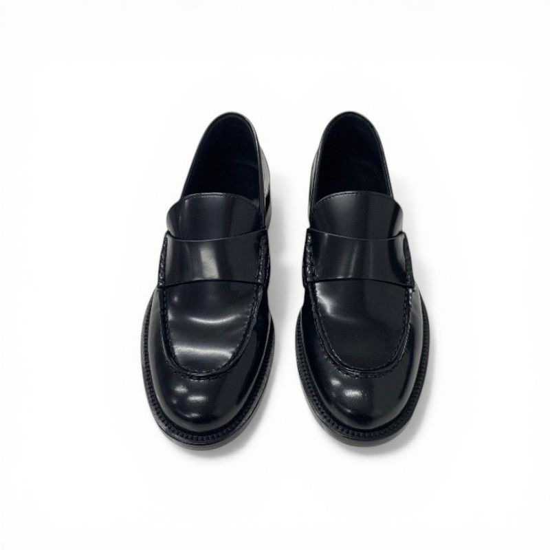 Chanel Loafers Leather Shoes Black Gold Logo Flat — view 2