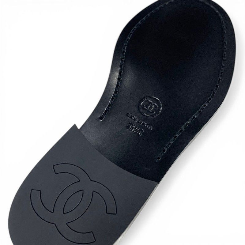 Chanel Loafers Leather Shoes Black Gold Logo Flat — view 8
