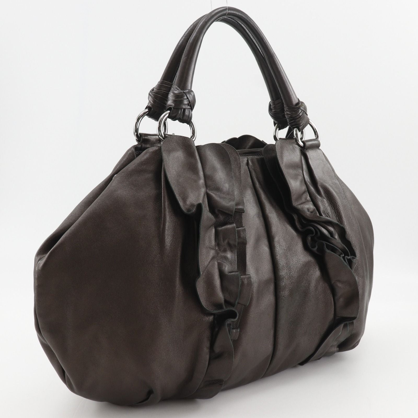 Prada Frill Leather Brown Tote — view 3