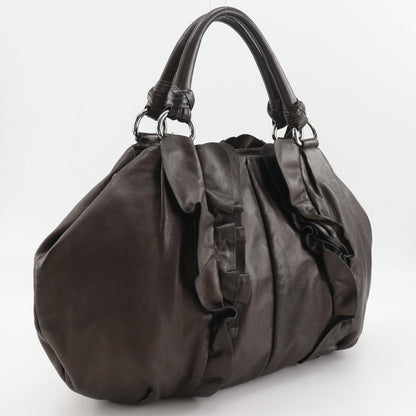 Prada Frill Leather Brown Tote — view 3