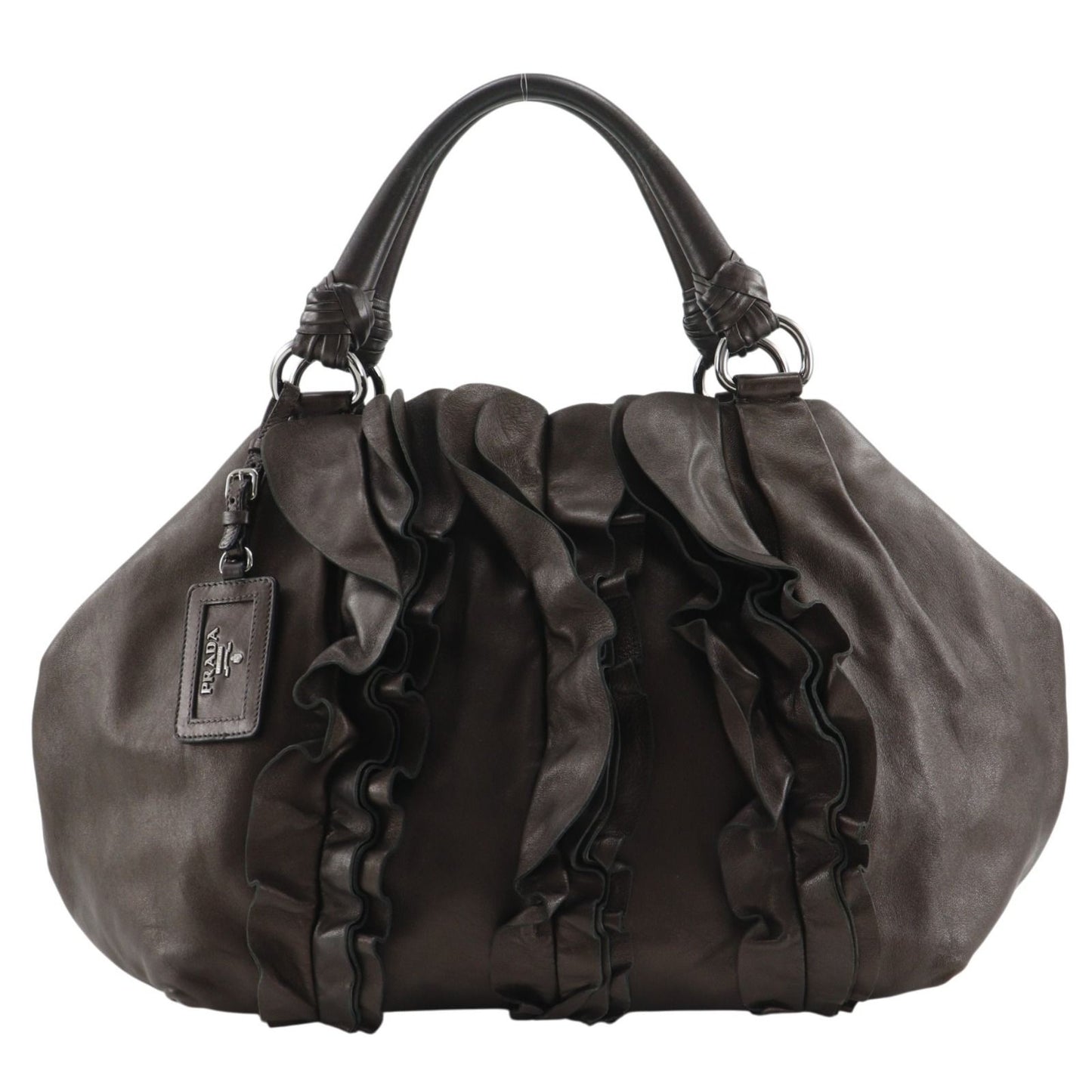 Prada Frill Leather Brown Tote