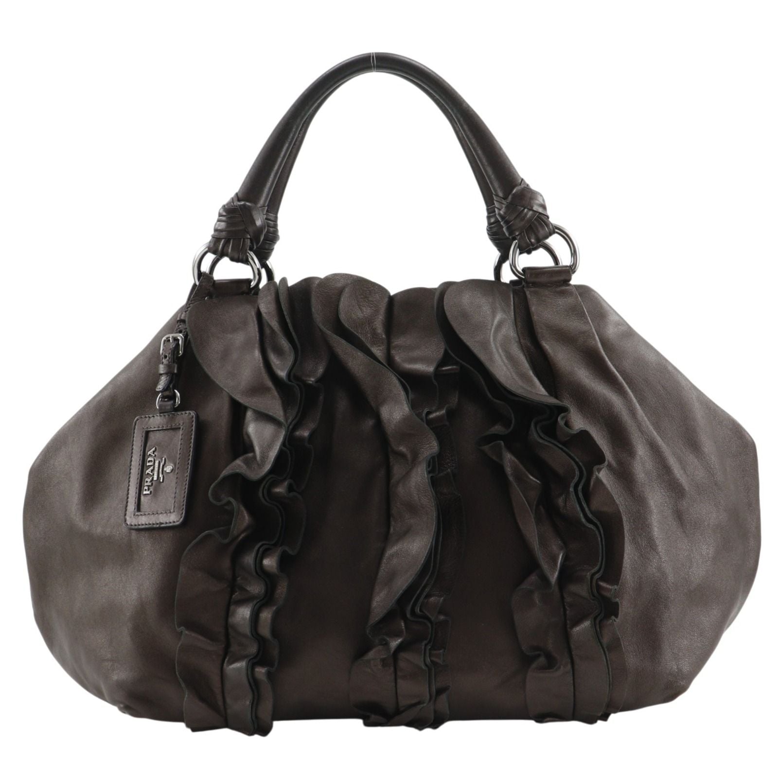 Prada Frill Leather Brown Tote