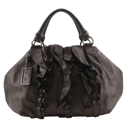 Prada Frill Leather Brown Tote