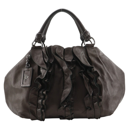 Prada Frill Leather Brown Tote