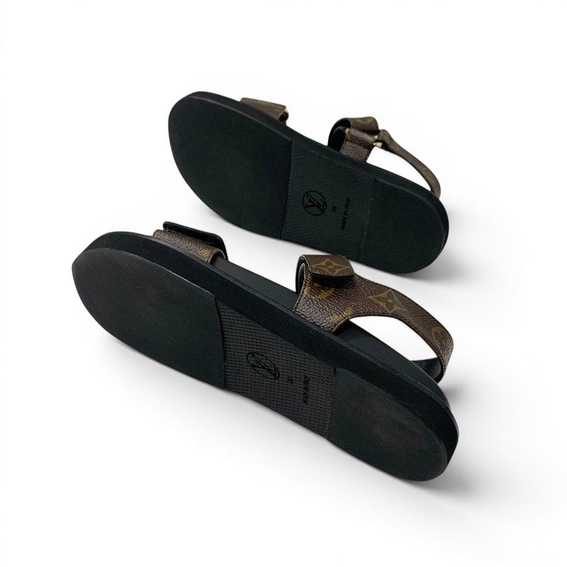 Louis Vuitton Sunset Line Monogram Sandals Shoes Leather Brown Black LV Logo — view 6