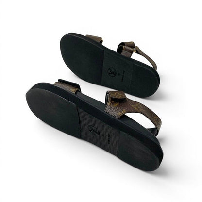 Louis Vuitton Sunset Line Monogram Sandals Shoes Leather Brown Black LV Logo — view 6