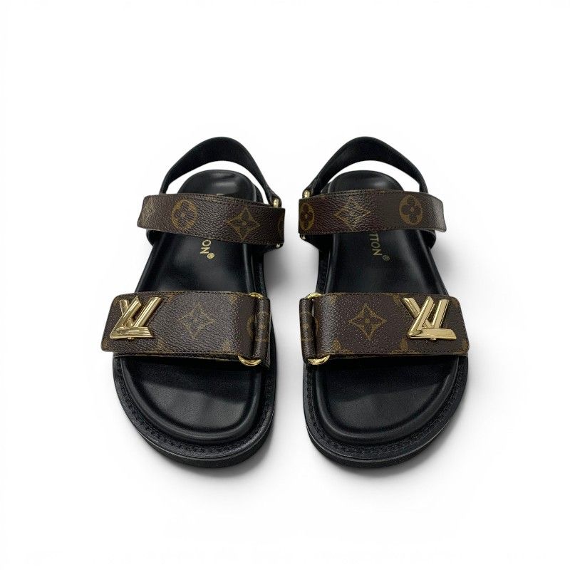 Louis Vuitton Sunset Line Monogram Sandals Shoes Leather Brown Black LV Logo — view 2