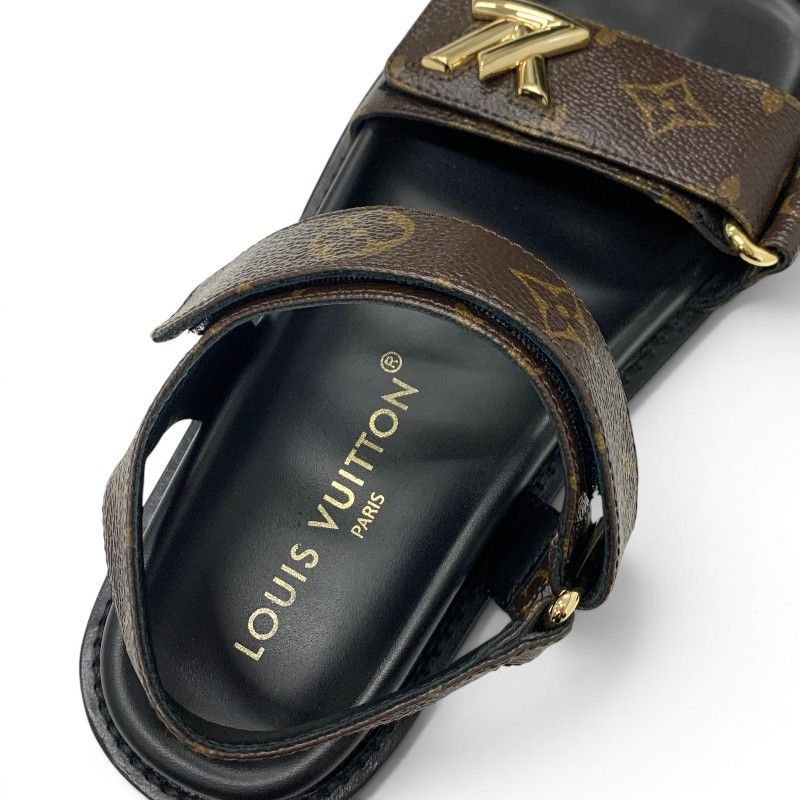 Louis Vuitton Sunset Line Monogram Sandals Shoes Leather Brown Black LV Logo — view 7
