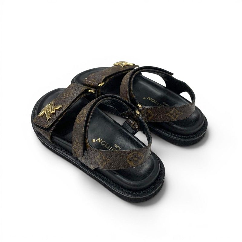 Louis Vuitton Sunset Line Monogram Sandals Shoes Leather Brown Black LV Logo — view 4