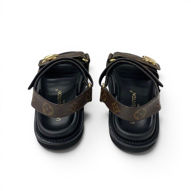 Louis Vuitton Sunset Line Monogram Sandals Shoes Leather Brown Black LV Logo — view 5