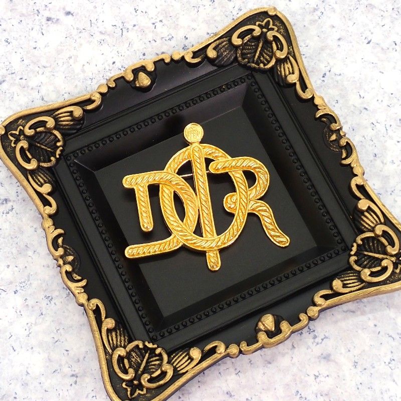 Dior Emblem Logo Vintage Brooch Metal Gold