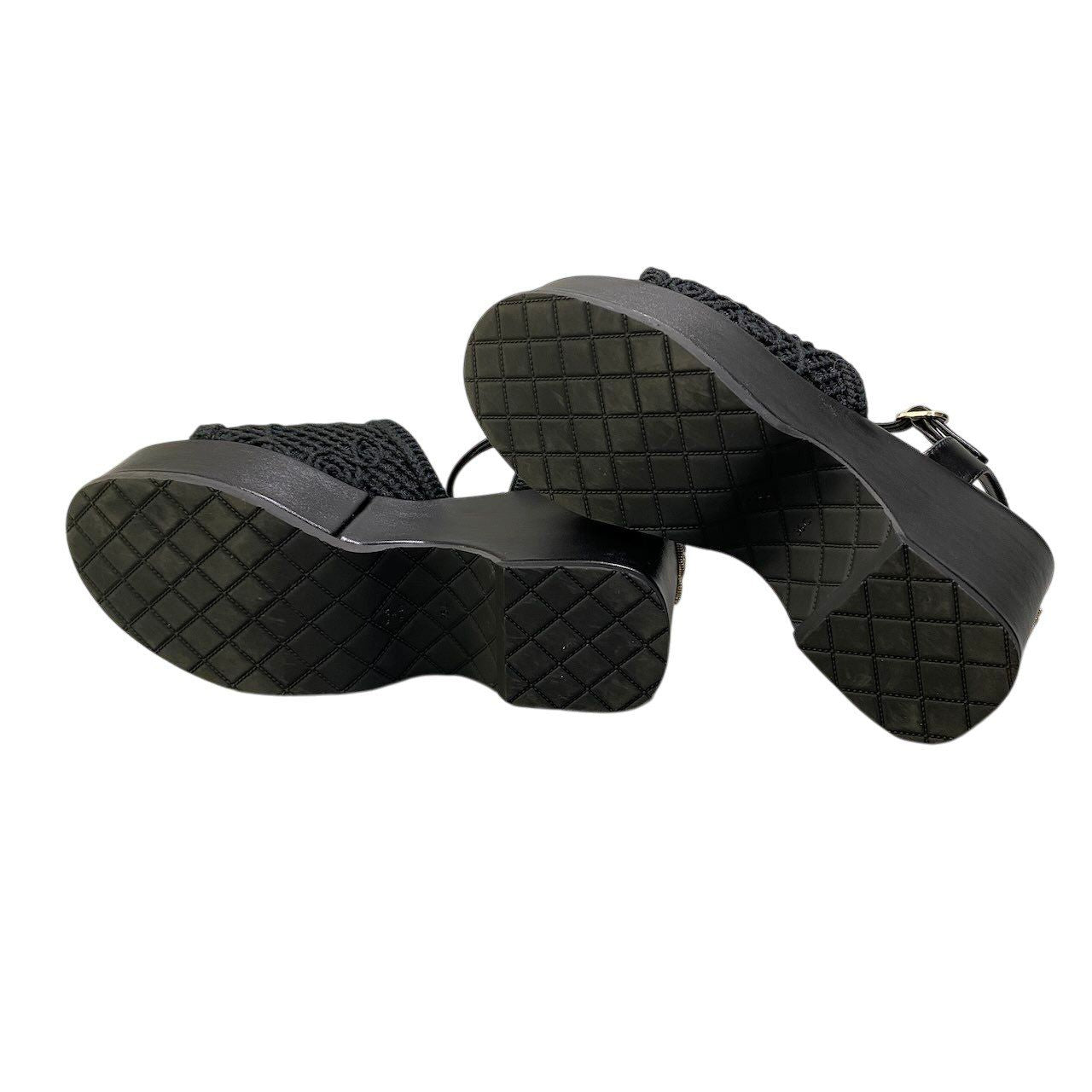 Chanel Wedge Sole Sandals Thick CC Logo Mesh 36c Black Leather — view 6