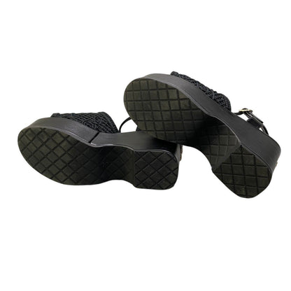 Chanel Wedge Sole Sandals Thick CC Logo Mesh 36c Black Leather — view 6