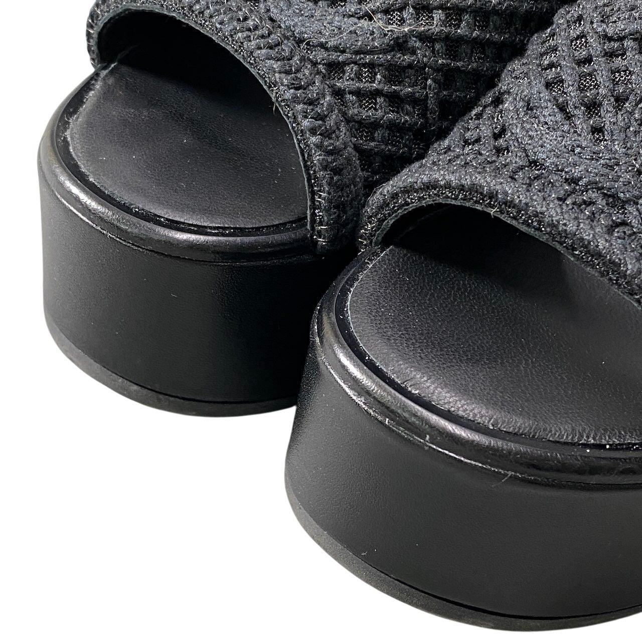 Chanel Wedge Sole Sandals Thick CC Logo Mesh 36c Black Leather — view 7