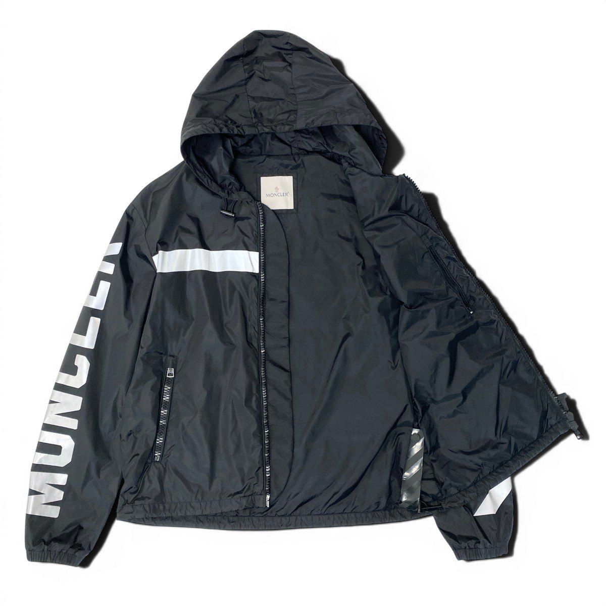 Moncler Off White Collaboration Hoodie Nylon Jacket 5 Sizes Black — view 3
