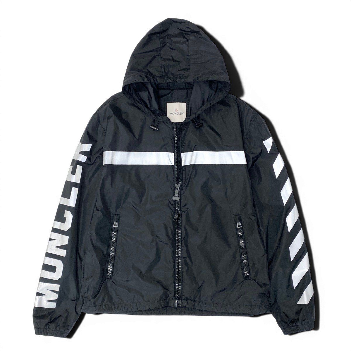 Moncler Off White Collaboration Hoodie Nylon Jacket 5 Sizes Black — view 2