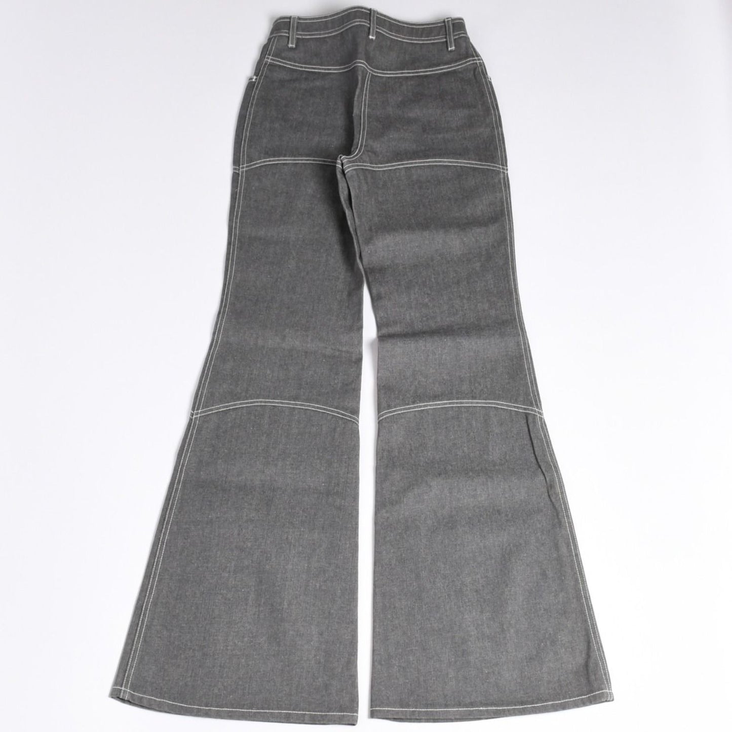 Chanel Flare Bell Denim Pants CC Logo Rhinestone Gray Bootcut White Stitch — view 2