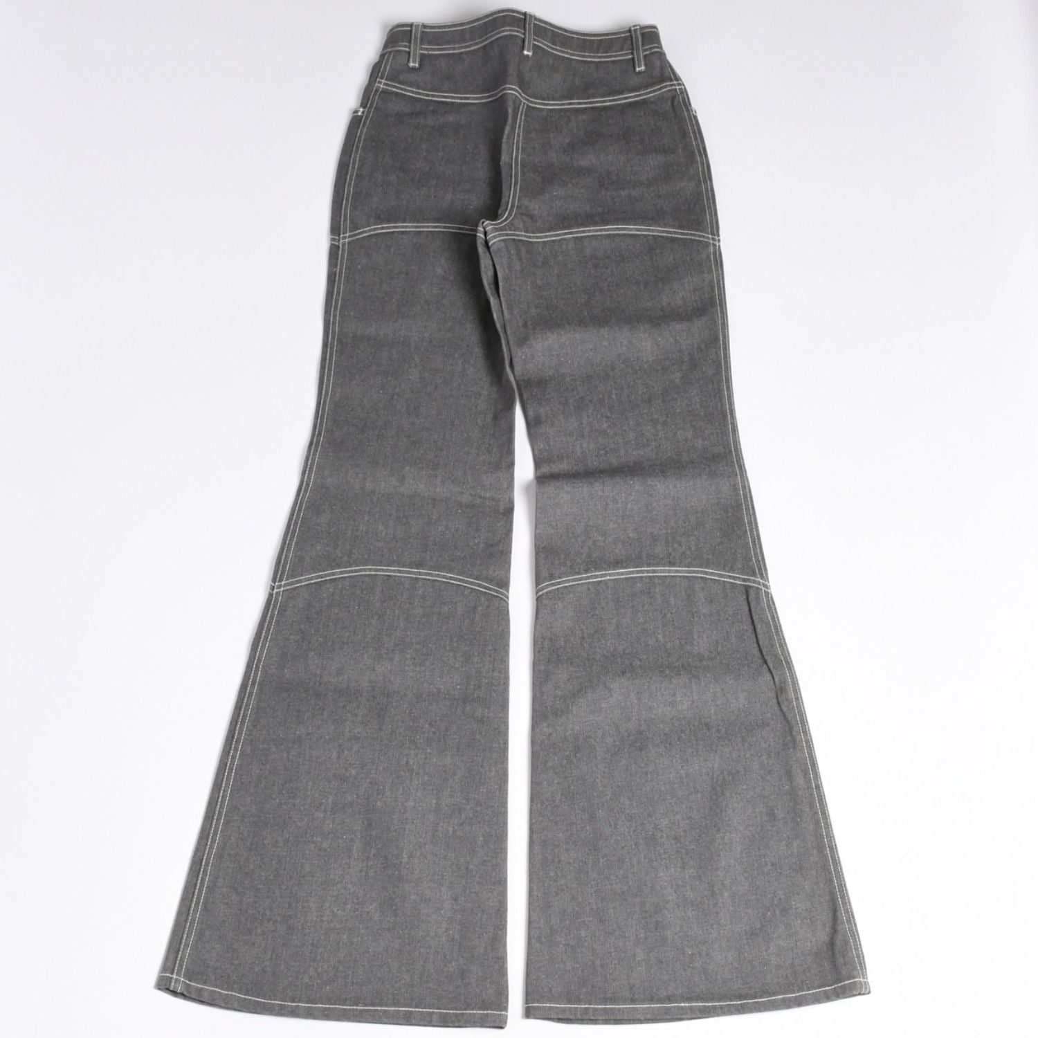 Chanel Flare Bell Denim Pants CC Logo Rhinestone Gray Bootcut White Stitch — view 2