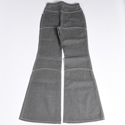Chanel Flare Bell Denim Pants CC Logo Rhinestone Gray Bootcut White Stitch — view 2