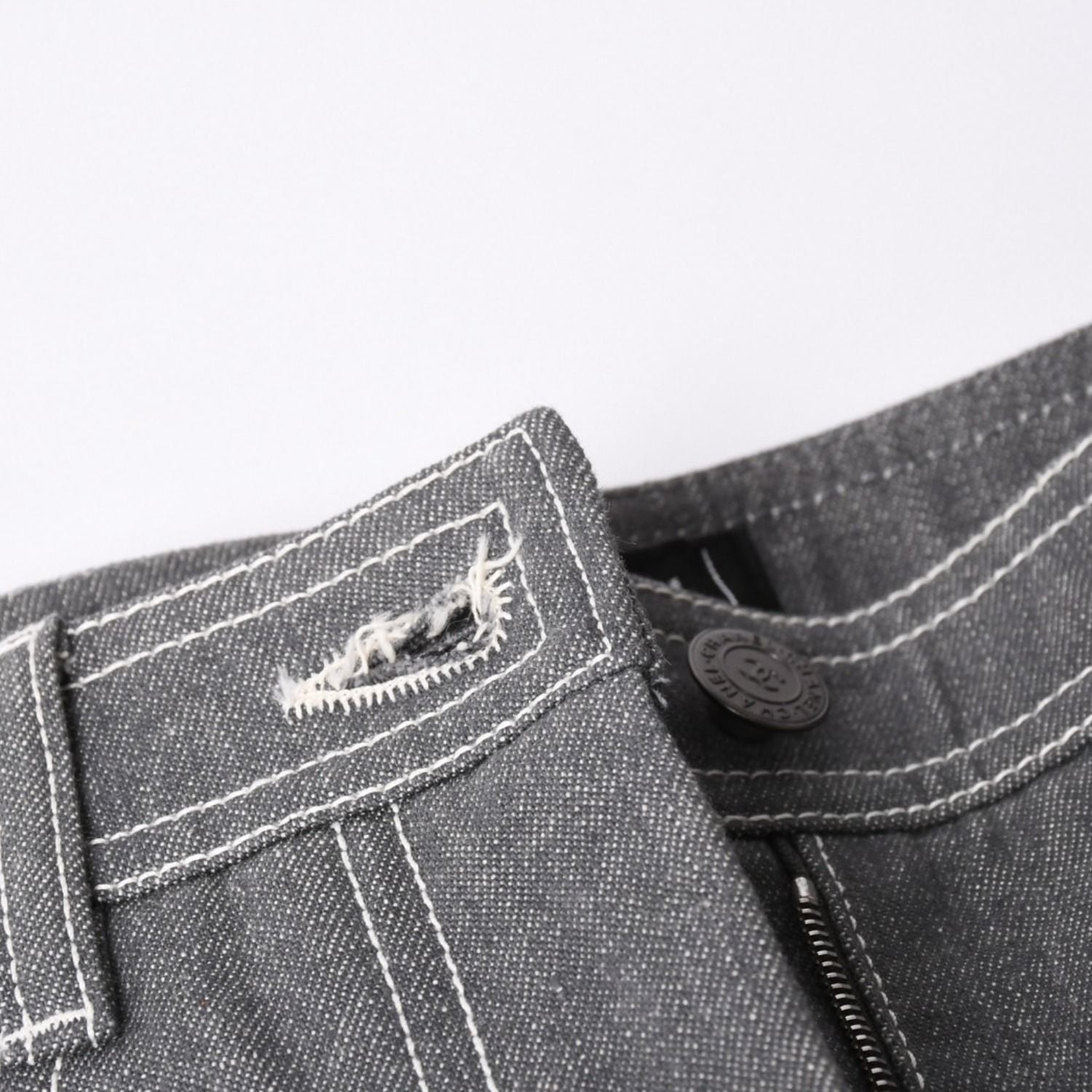 Chanel Flare Bell Denim Pants CC Logo Rhinestone Gray Bootcut White Stitch — view 7