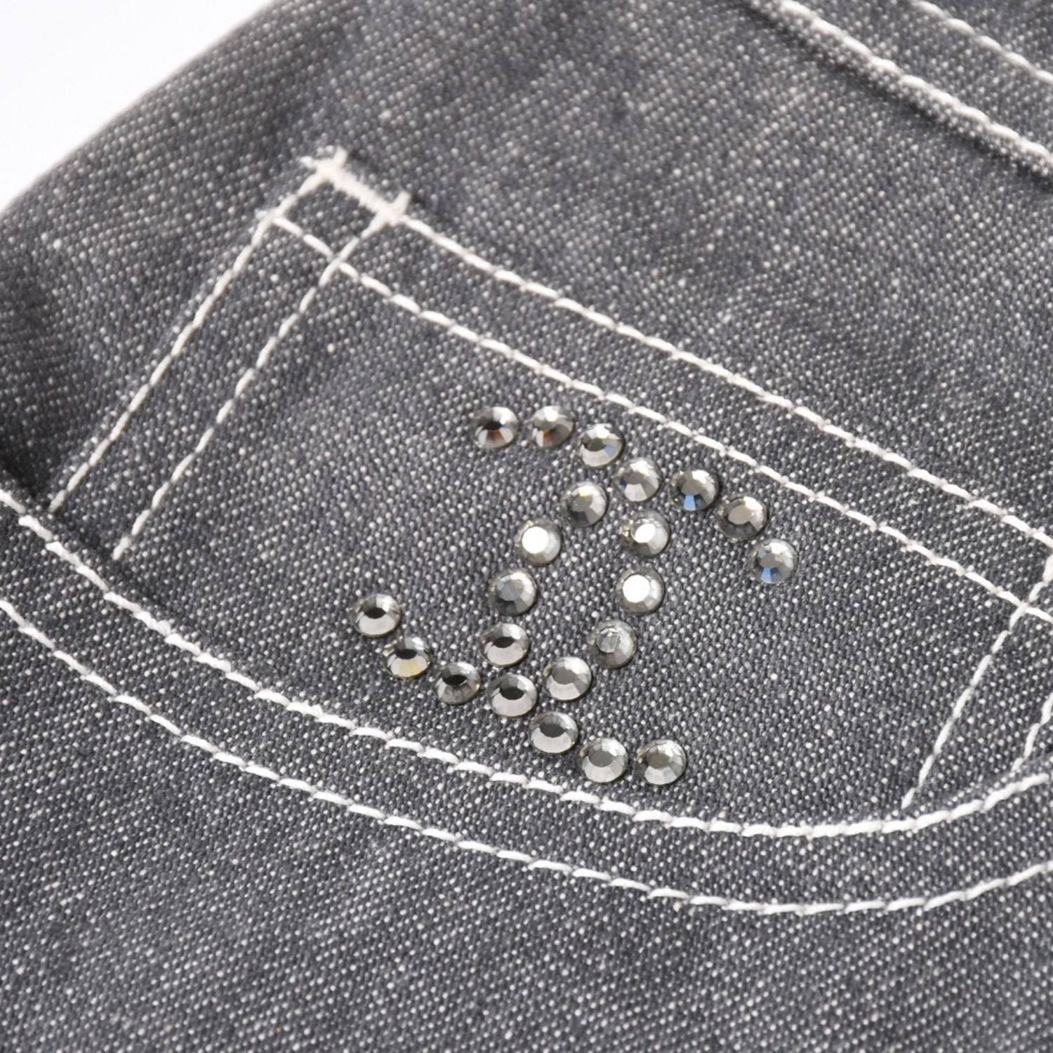 Chanel Flare Bell Denim Pants CC Logo Rhinestone Gray Bootcut White Stitch — view 5