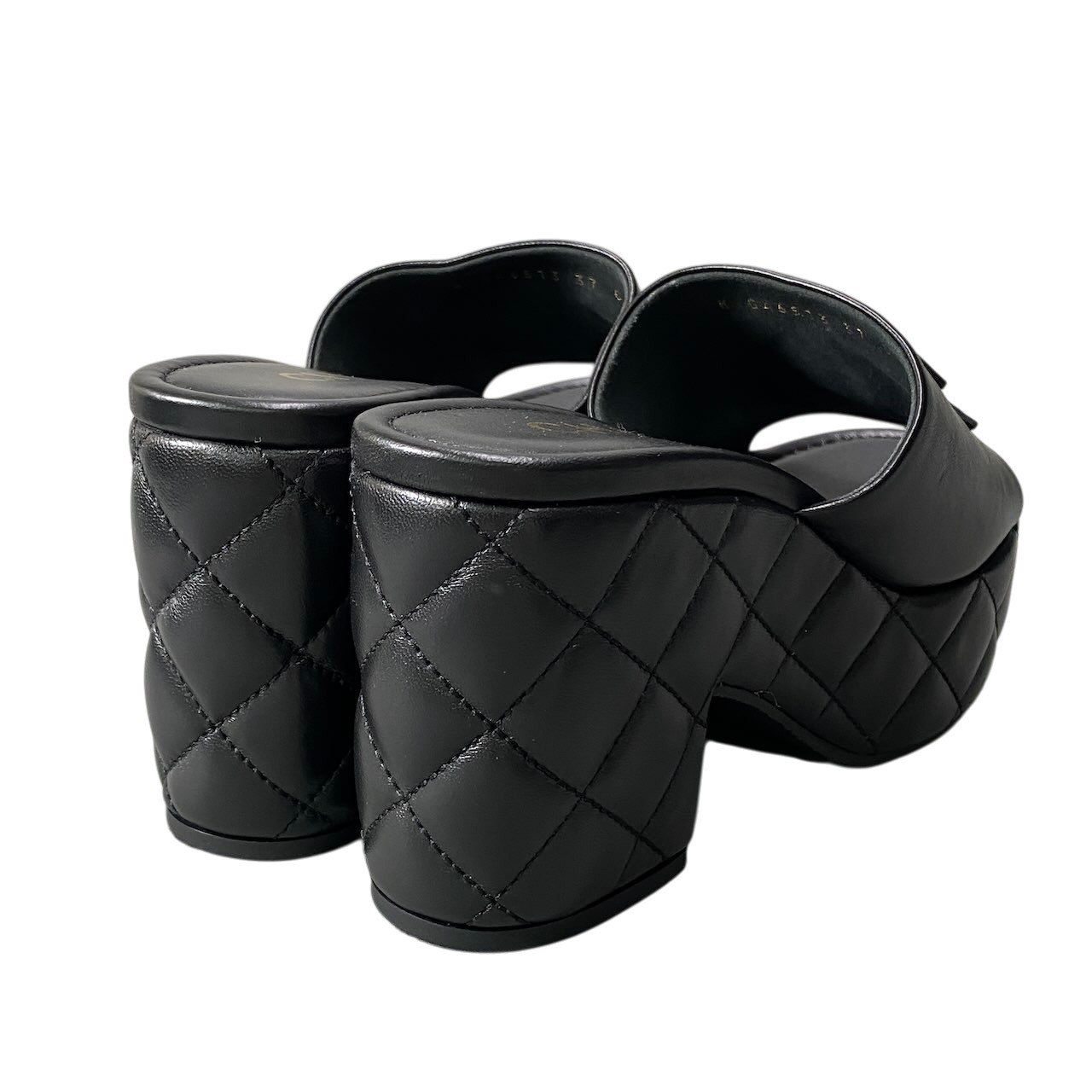 Chanel Medietta Platfo Sandals 37 Black Leather — view 4