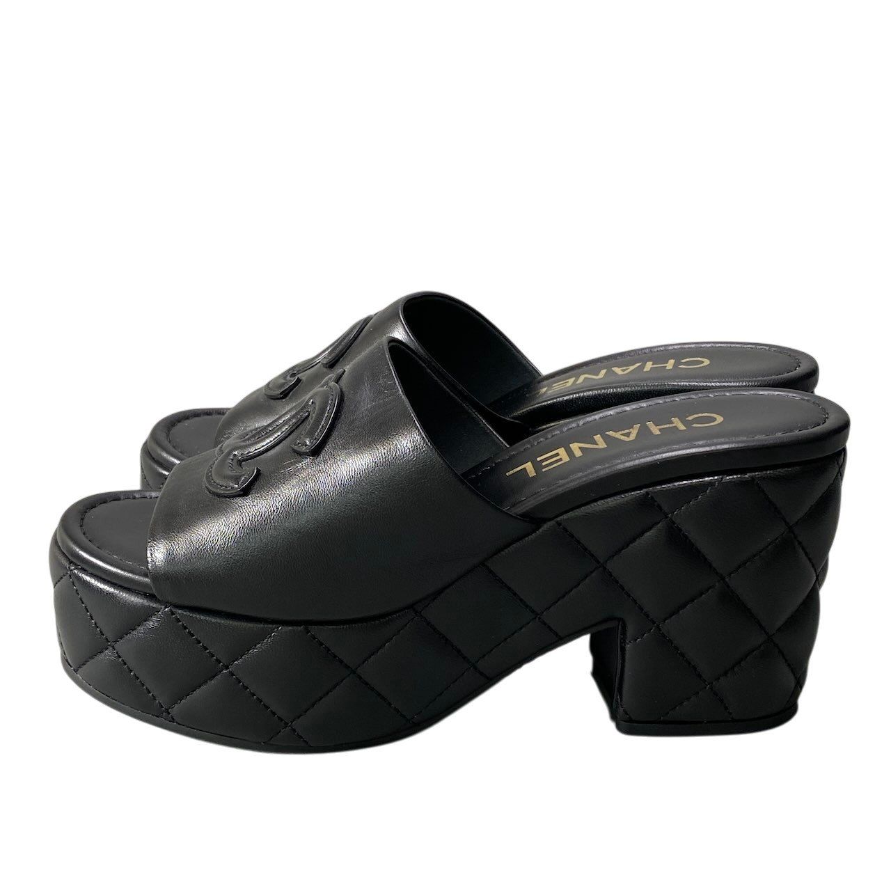 Chanel Medietta Platfo Sandals 37 Black Leather — view 3
