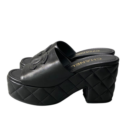 Chanel Medietta Platfo Sandals 37 Black Leather — view 3