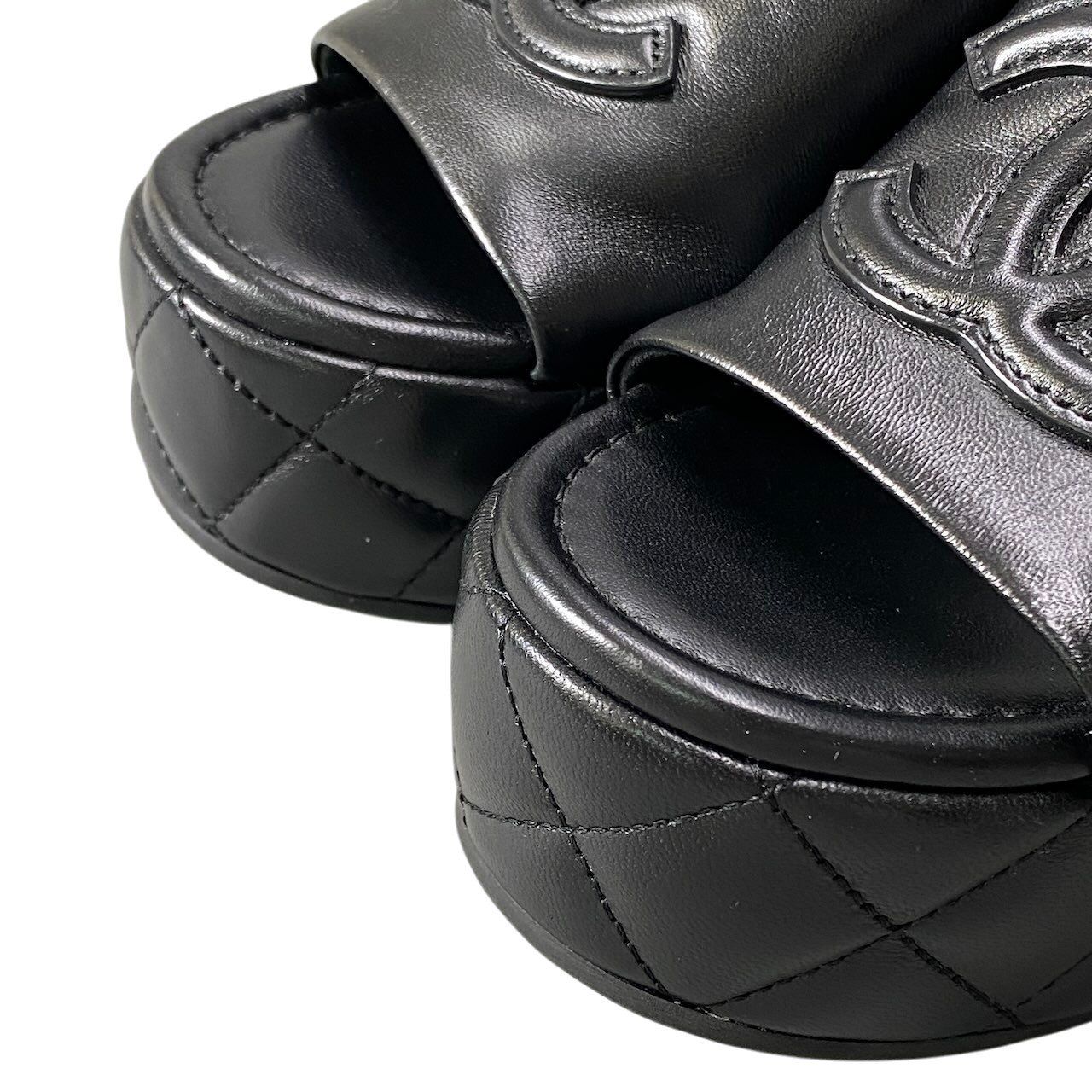 Chanel Medietta Platfo Sandals 37 Black Leather — view 7