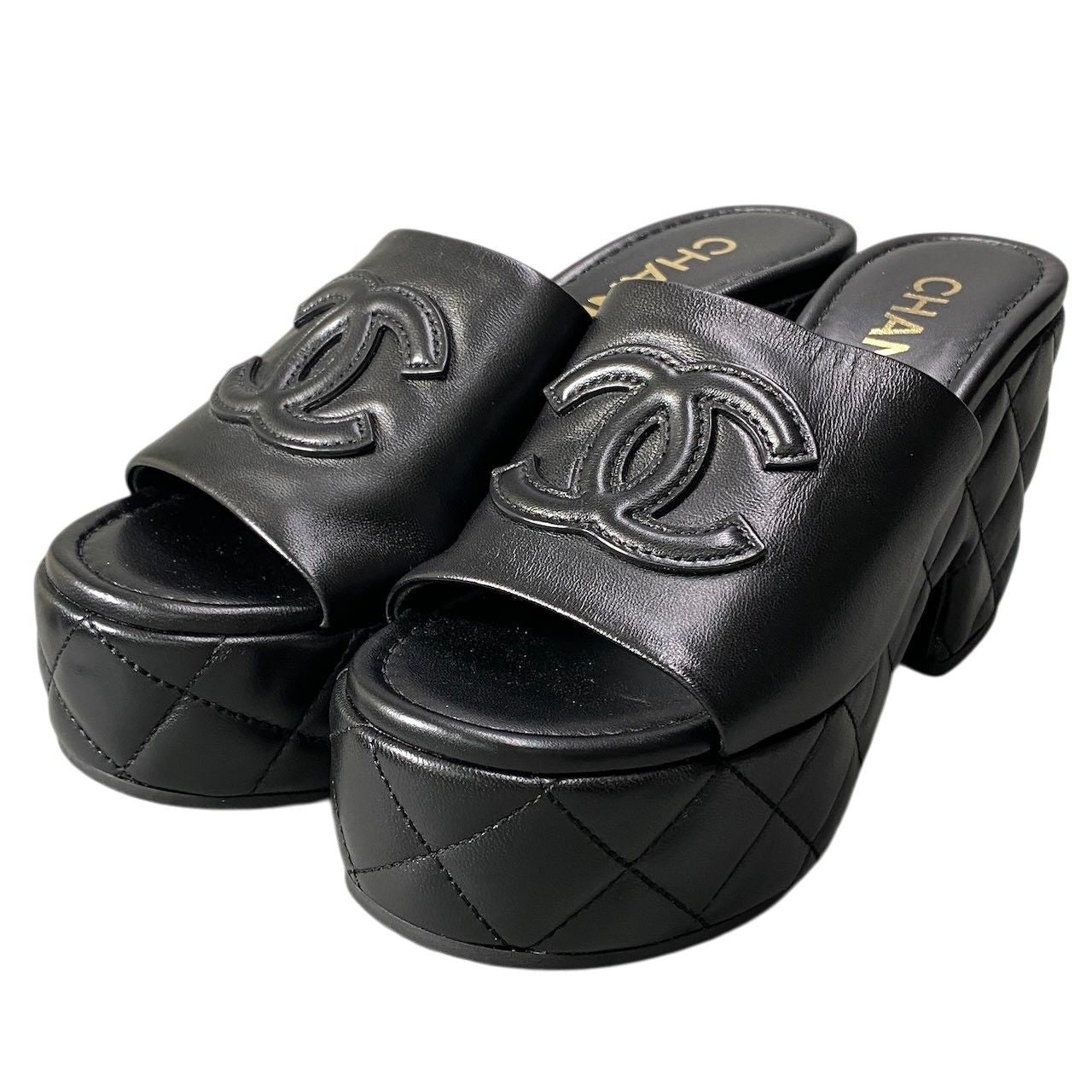 Chanel Medietta Platfo Sandals 37 Black Leather — view 2