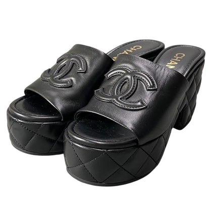 Chanel Medietta Platfo Sandals 37 Black Leather — view 2