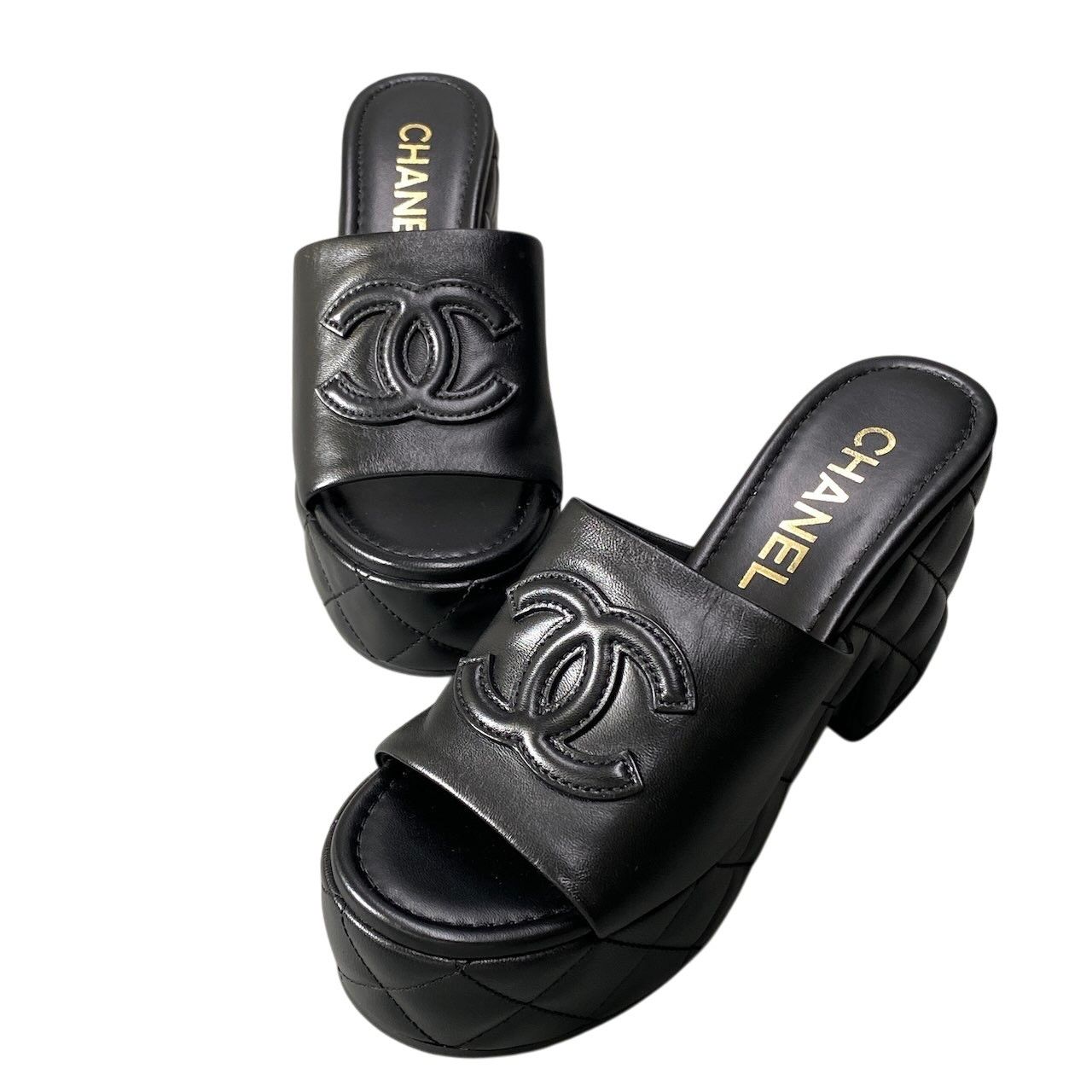 Chanel Medietta Platfo Sandals 37 Black Leather — view 5