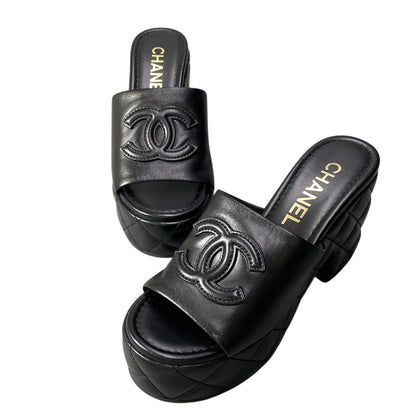 Chanel Medietta Platfo Sandals 37 Black Leather — view 5