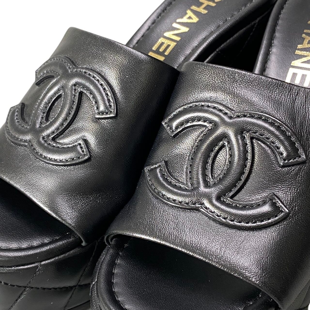 Chanel Medietta Platfo Sandals 37 Black Leather — view 8