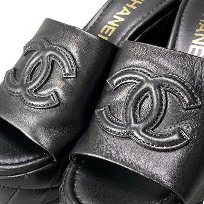 Chanel Medietta Platfo Sandals 37 Black Leather — view 8