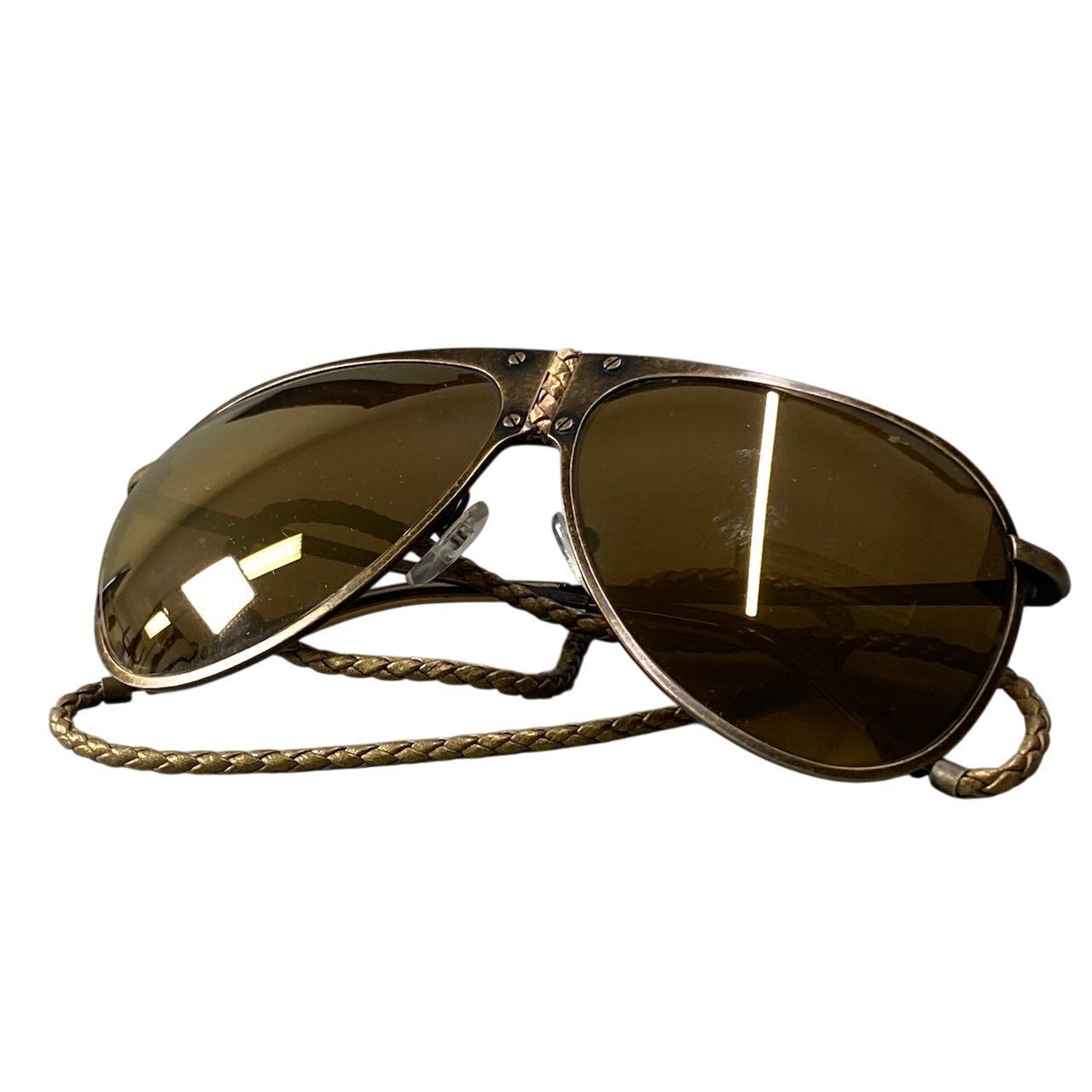 Bottega Veneta Benneta BV 61 Vintage Wash Aviator Sunglasses Gold Intrecciato — view 6