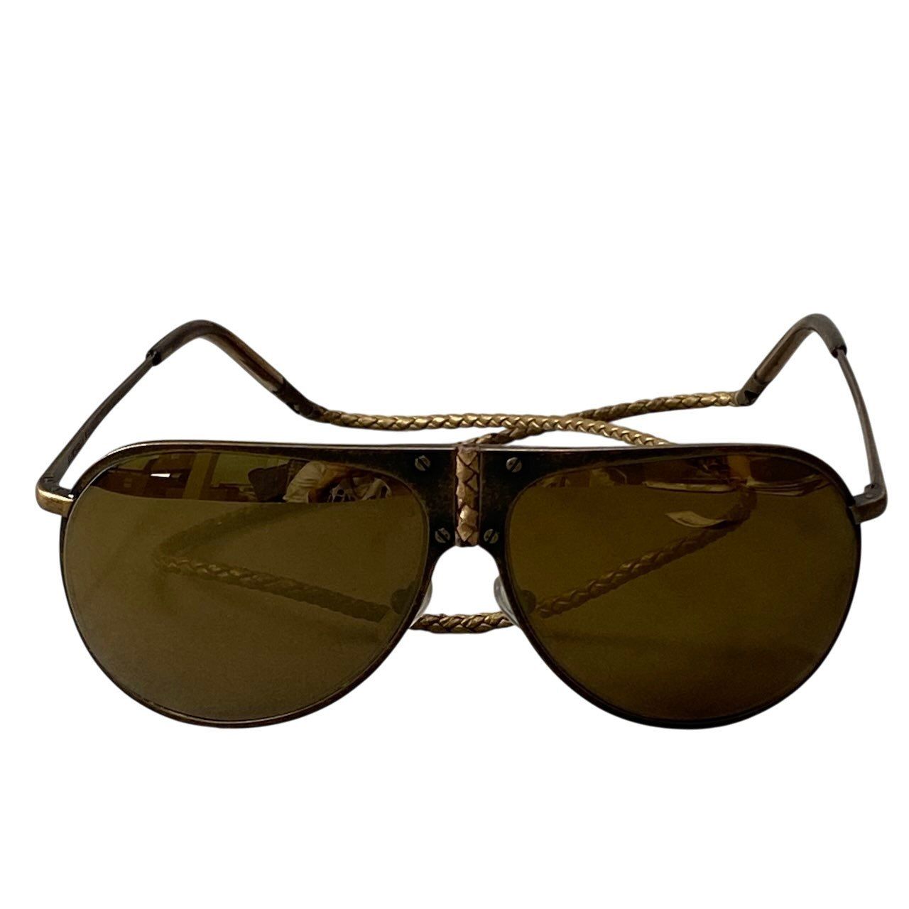 Bottega Veneta Benneta BV 61 Vintage Wash Aviator Sunglasses Gold Intrecciato — view 4