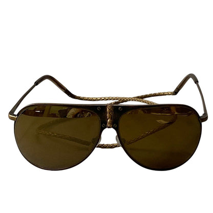 Bottega Veneta Benneta BV 61 Vintage Wash Aviator Sunglasses Gold Intrecciato — view 4