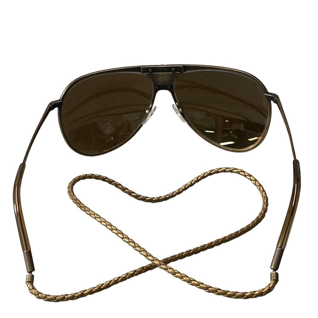 Bottega Veneta Benneta BV 61 Vintage Wash Aviator Sunglasses Gold Intrecciato — view 5