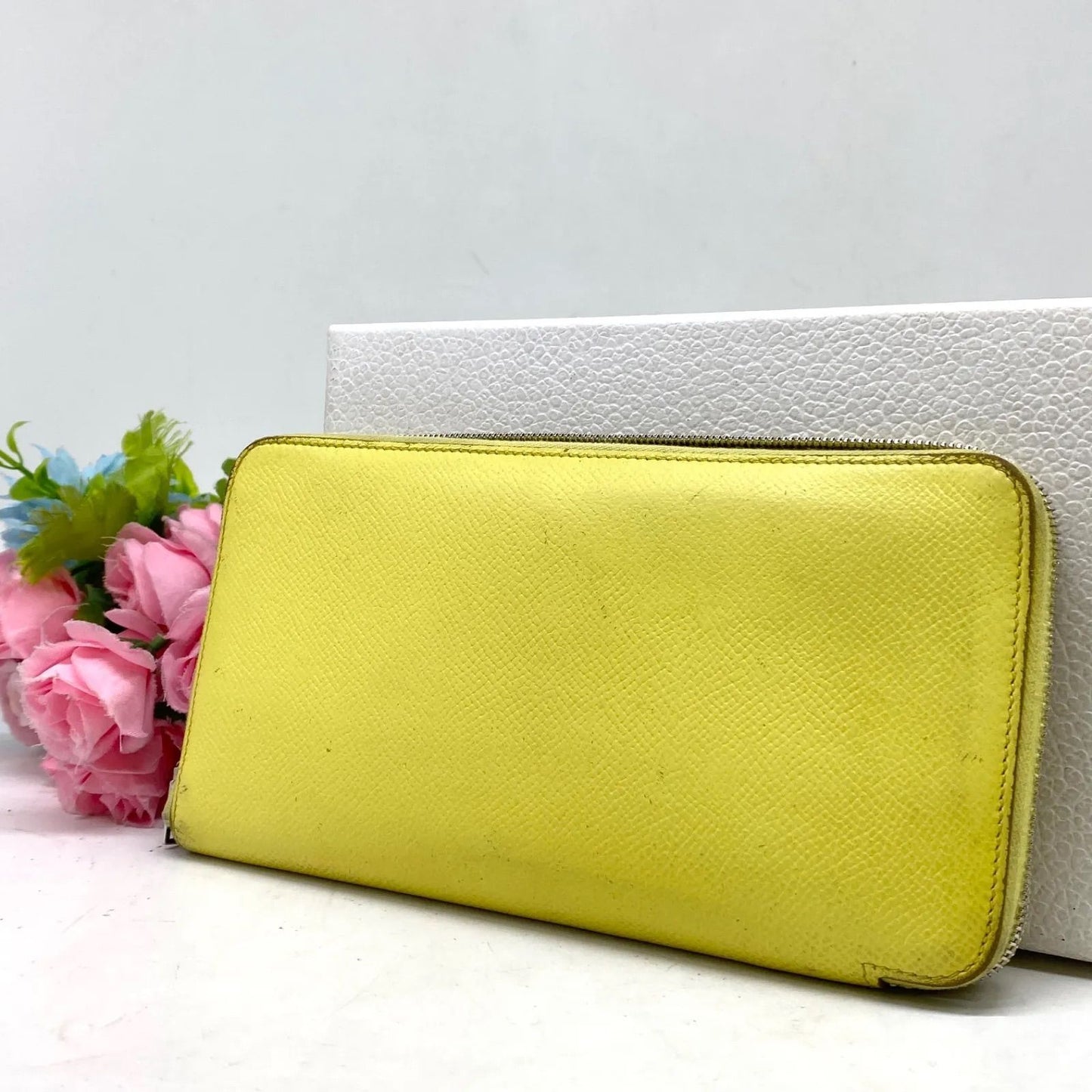 Hermes Wallet Zip Around Yellow Ribbon Silk in Azap Card Billfold
