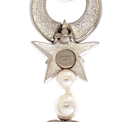 Chanel CC Logo Camellia Star Long Earrings Metal Faux Pearl Rhinestone Silver — view 6