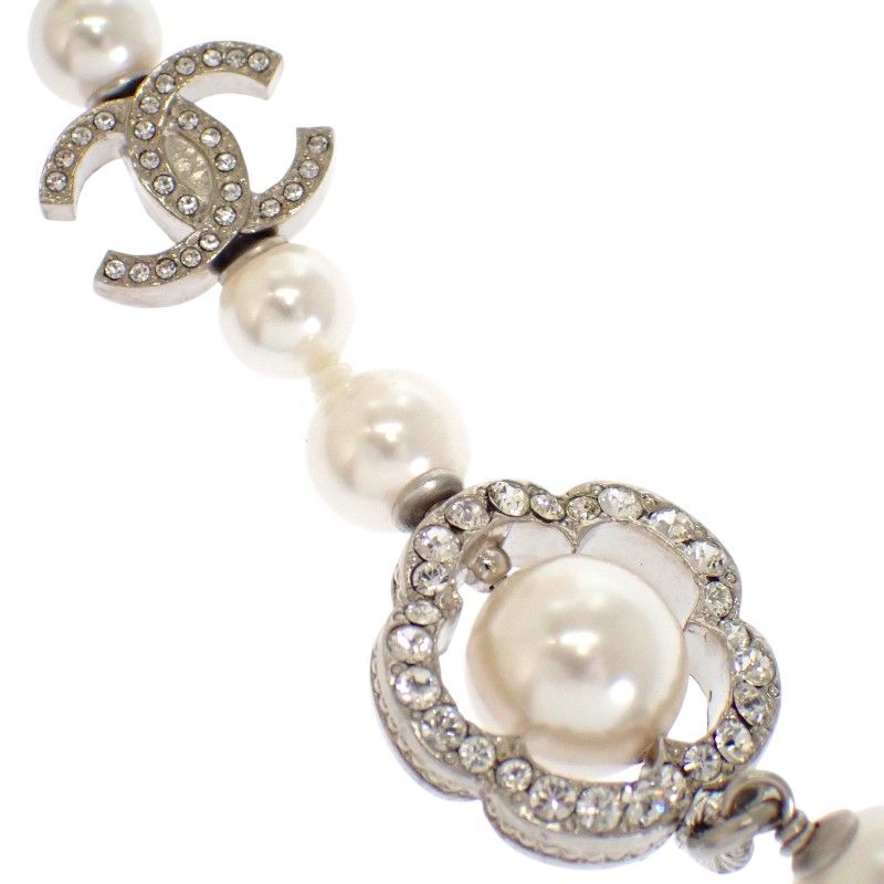 Chanel CC Logo Camellia Star Long Earrings Metal Faux Pearl Rhinestone Silver — view 7